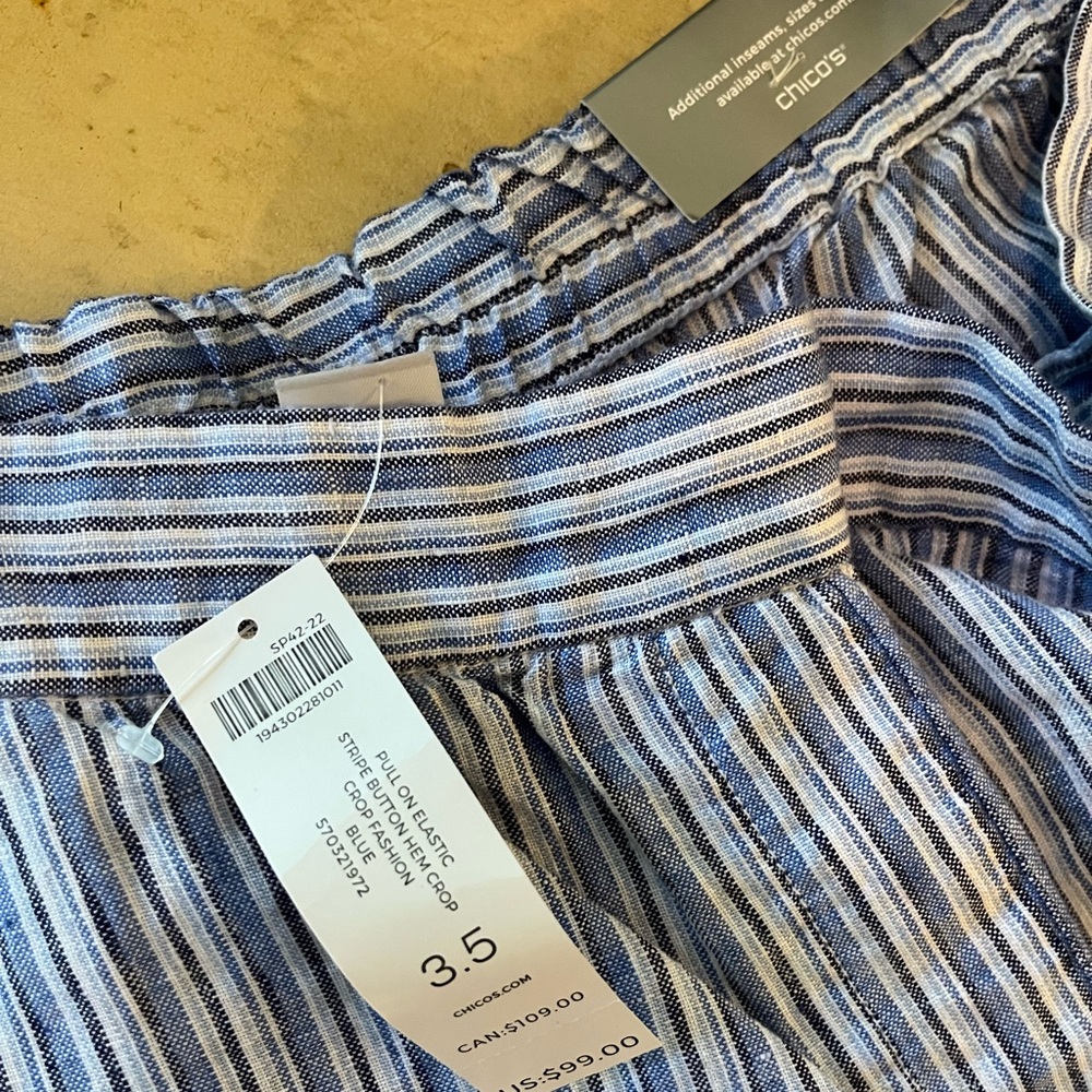 NWT pull on elastic stripe button hem crop fashion - Picture 2 of 2